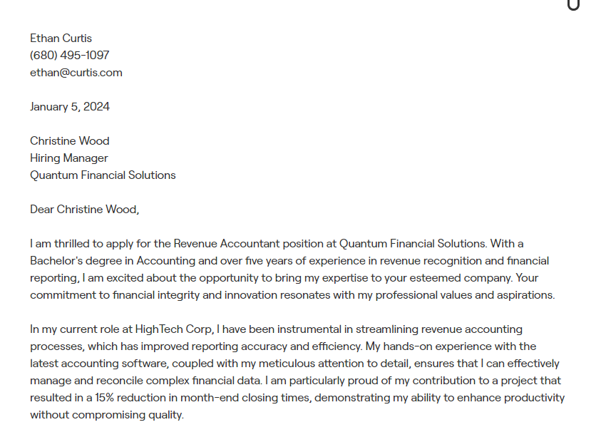 revenue accountant cover letter