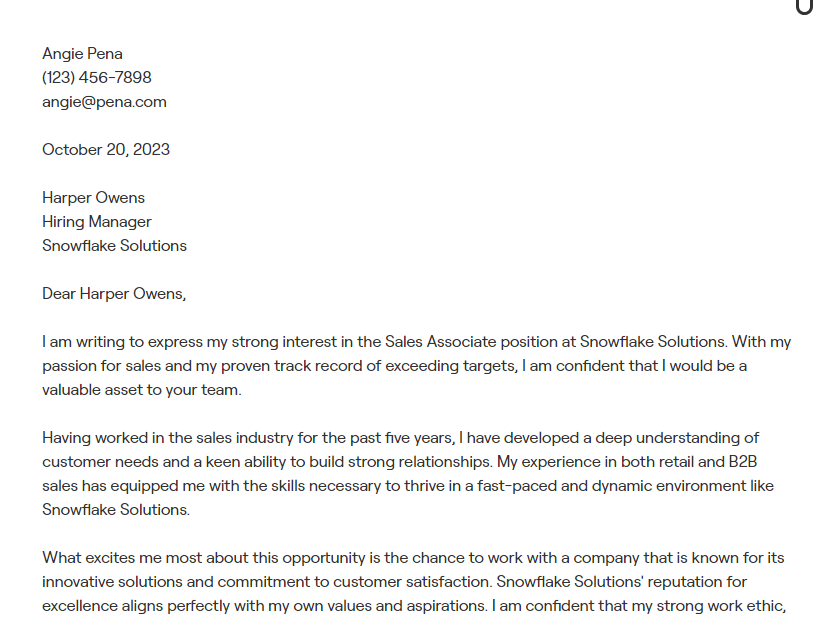 sales associate cover letter