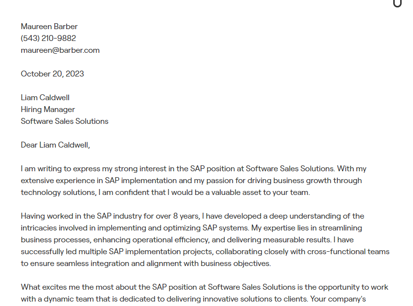 sap cover letter