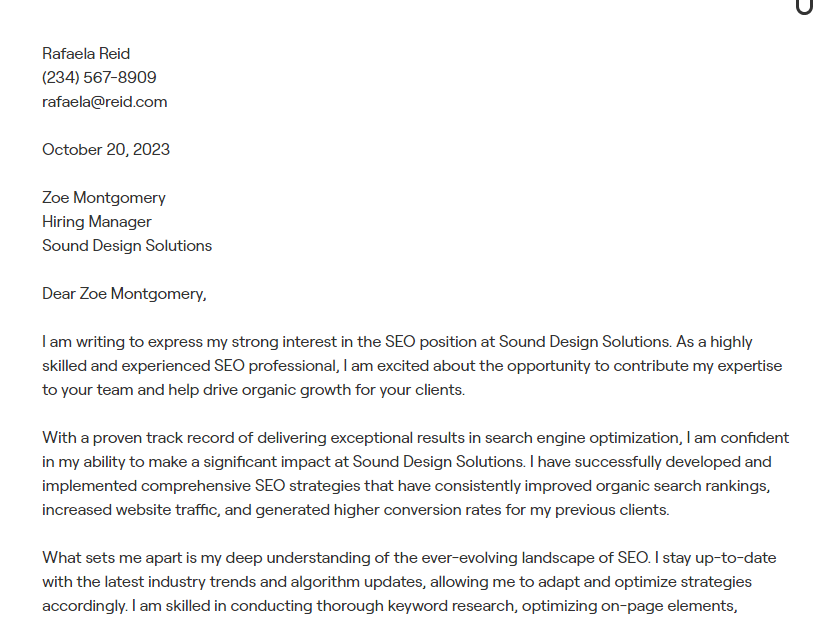 seo cover letter