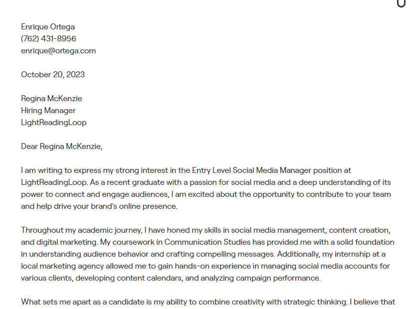 social media manager cover letter