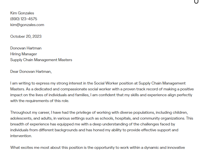 social worker cover letter
