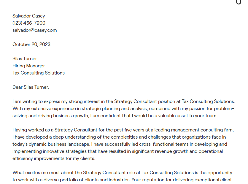 strategy consultant cover letter