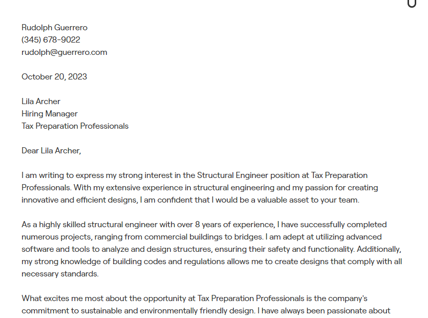 structural engineer cover letter