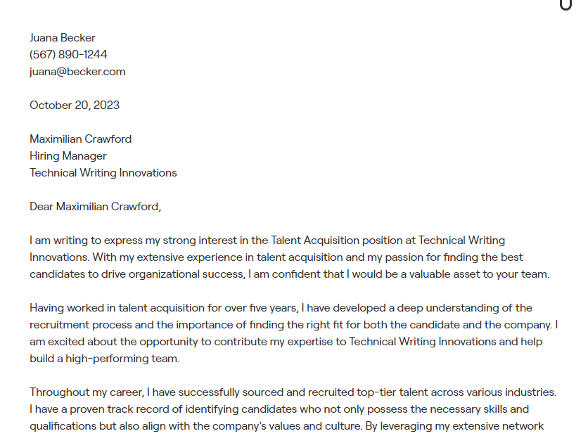 talent acquisition cover letter