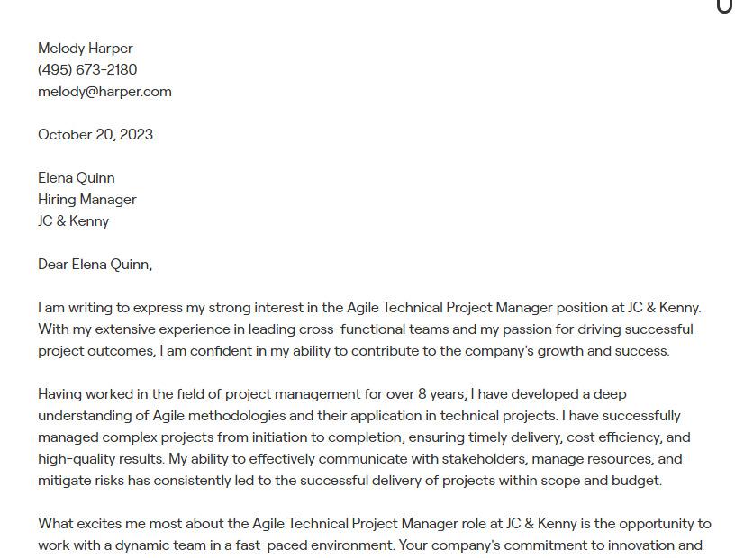 technical project manager cover letter