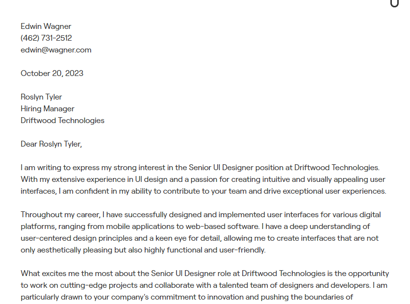 ui designer cover letter