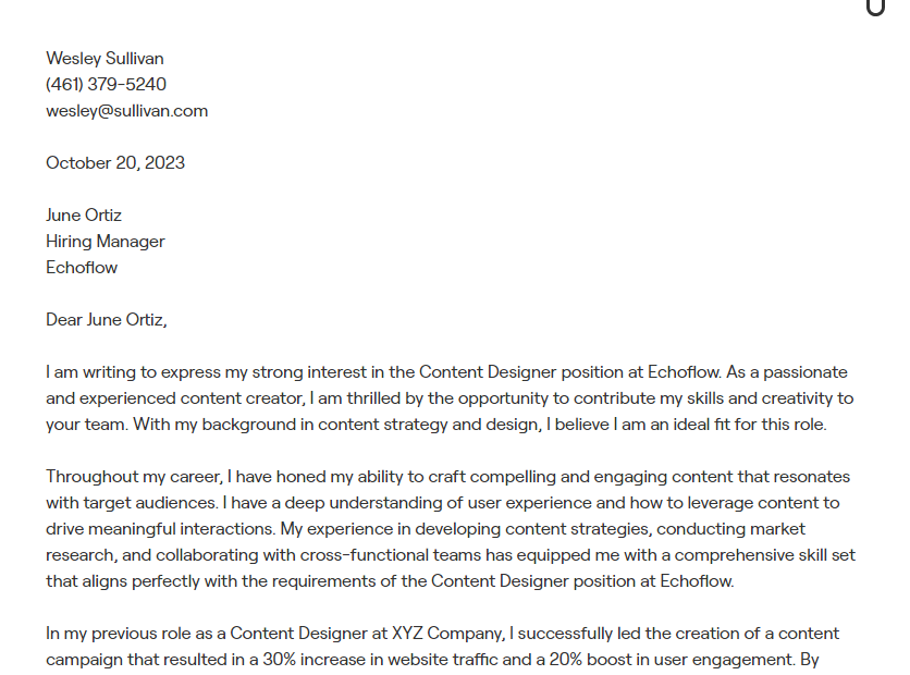 ux designer cover letter