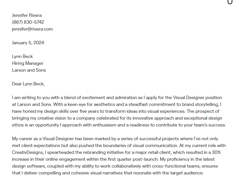 visual designer cover letter