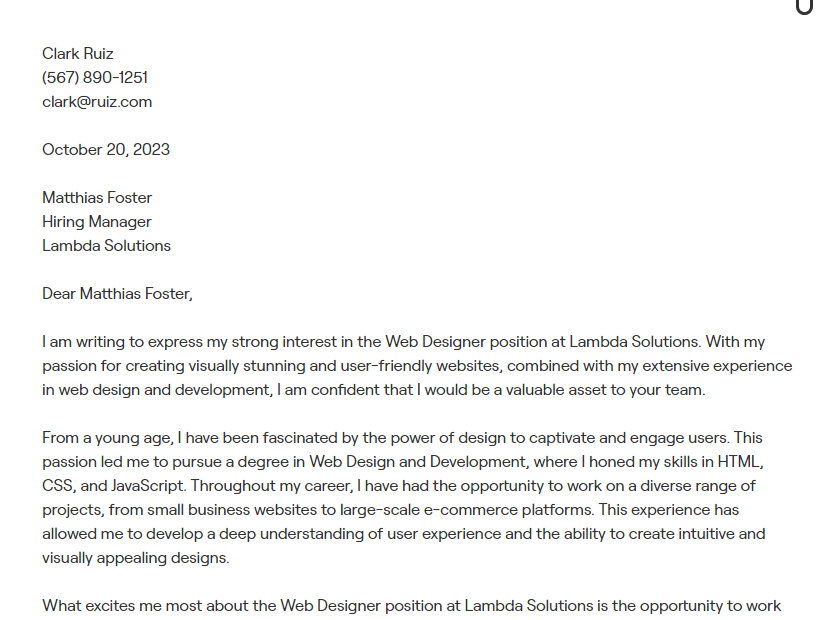 web designer cover letter
