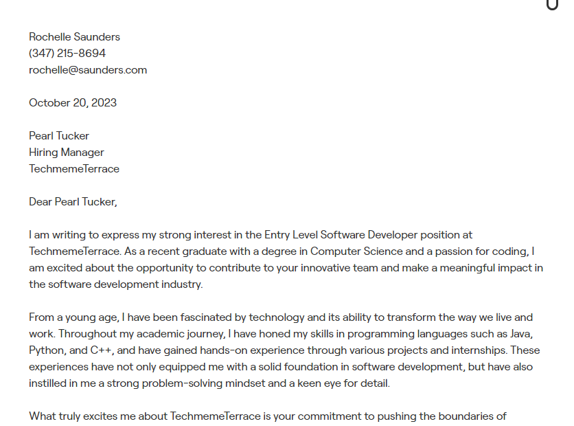 software developer cover letter