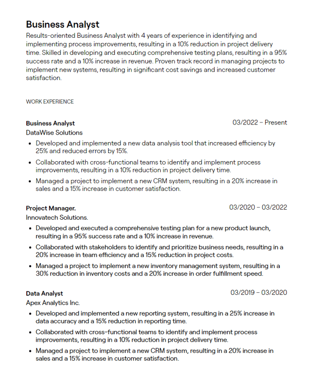business analyst cv