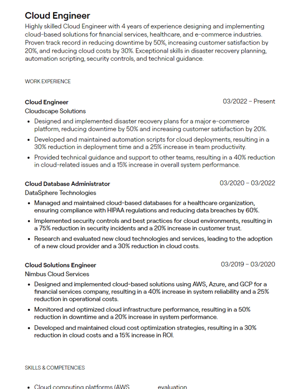 cloud engineer cv