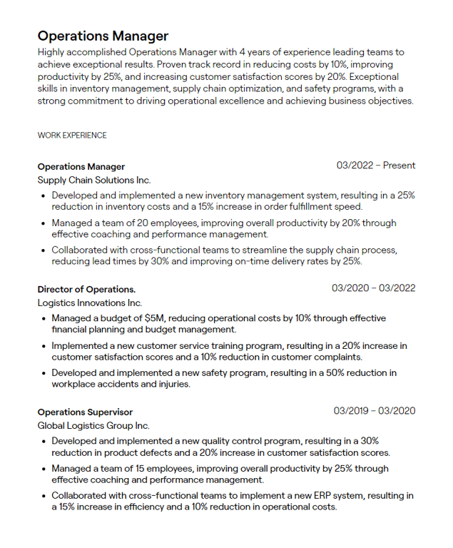 operations manager cv