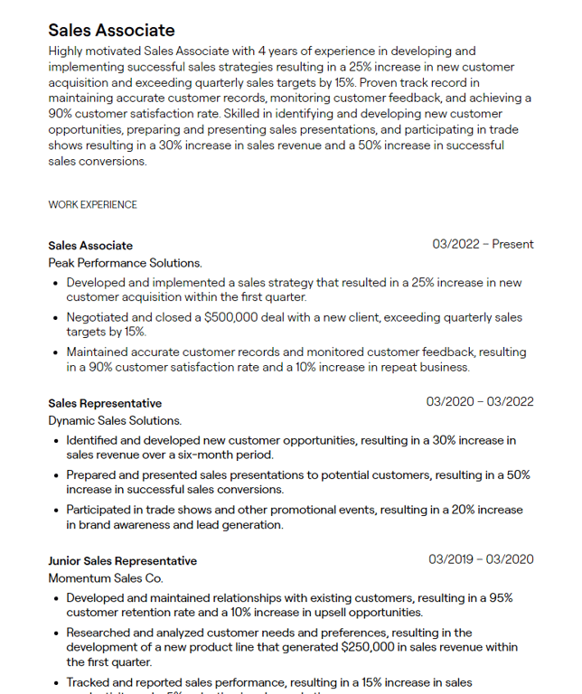 sales associate cv