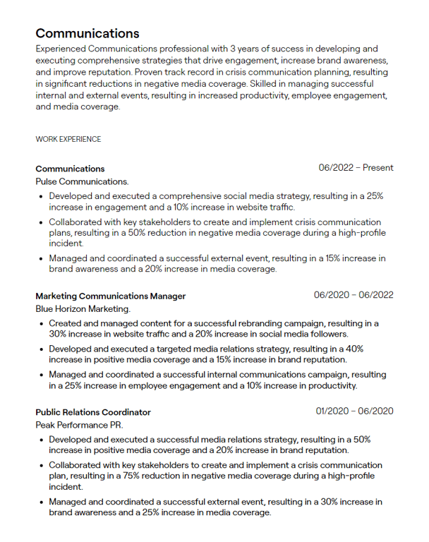 communications cv