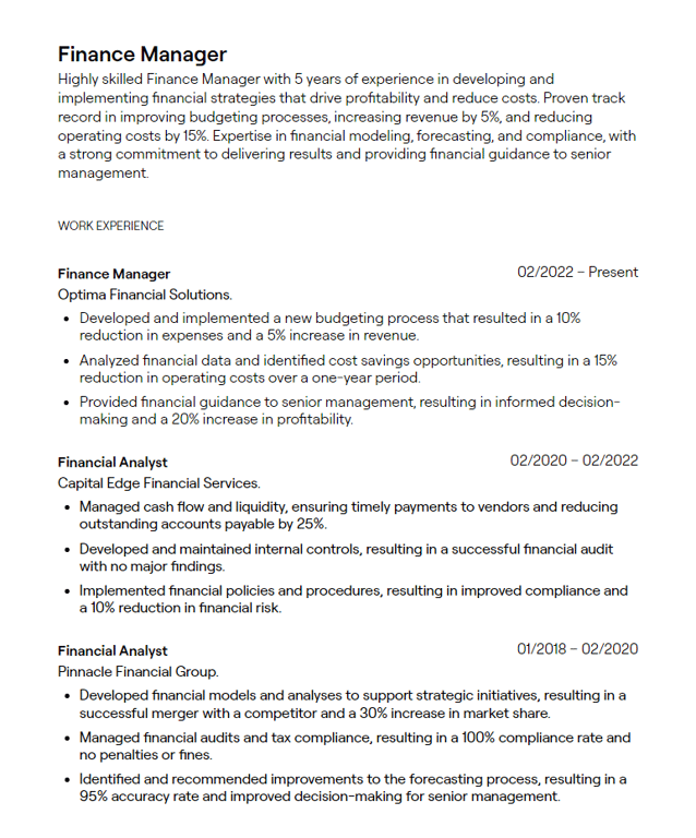finance manager cv