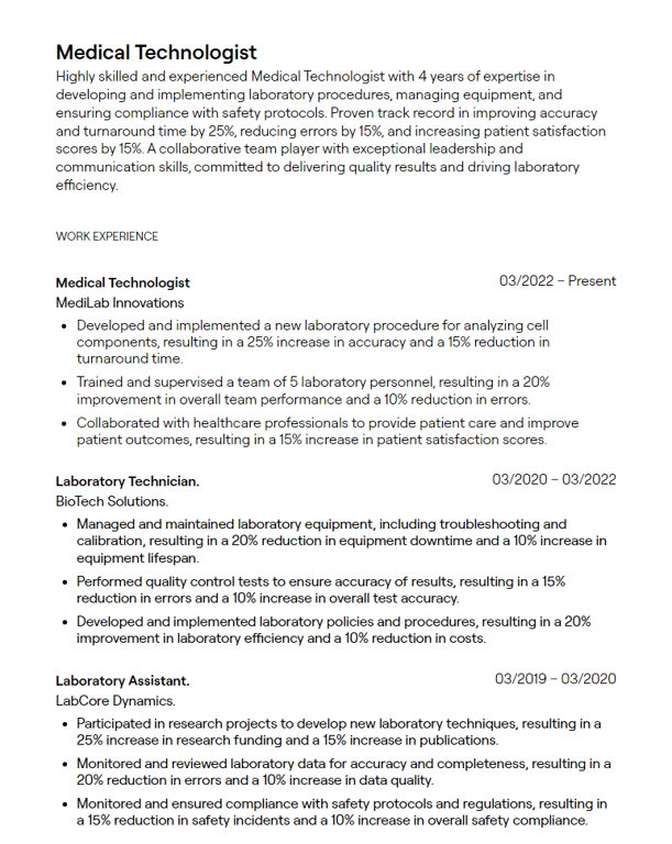 medical technologist cv