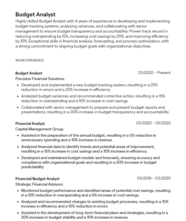 budget analyst cv