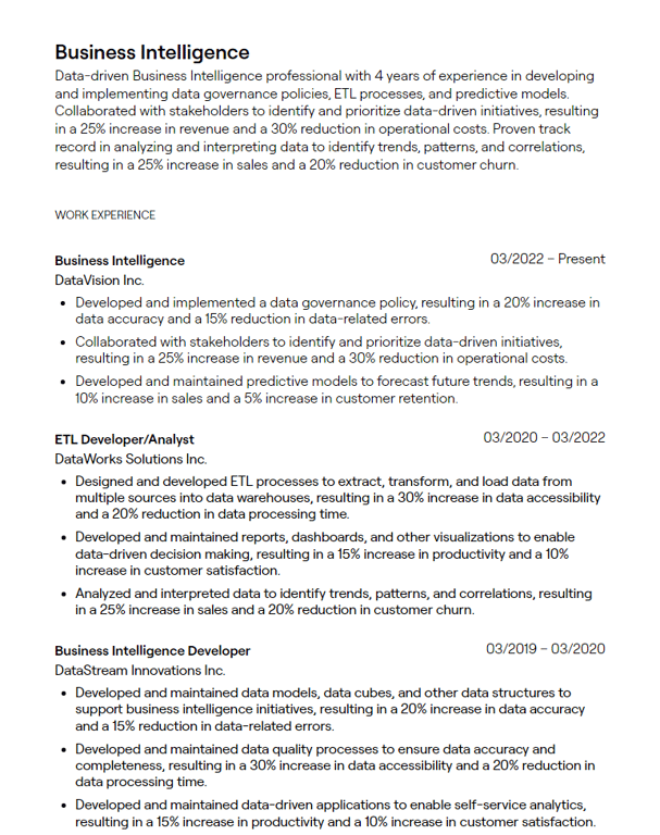 business intelligence cv