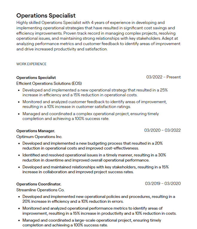 operations analyst cv