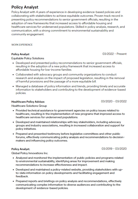 policy analyst cv