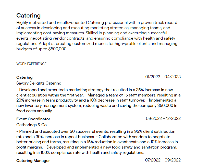 catering cv