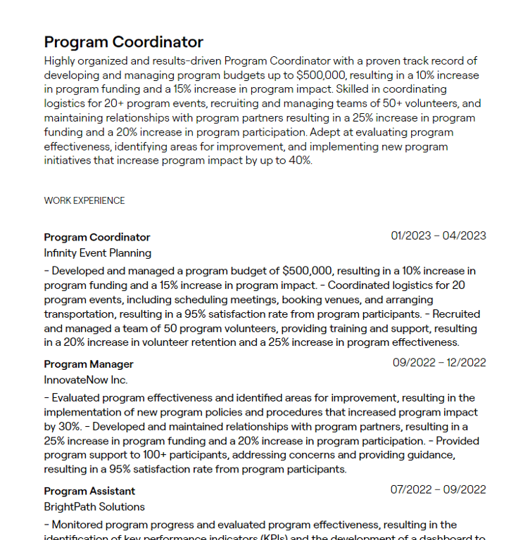 program coordinator cv