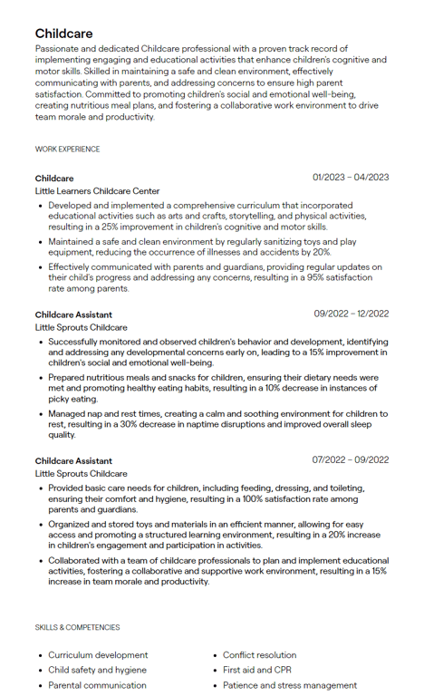childcare cv