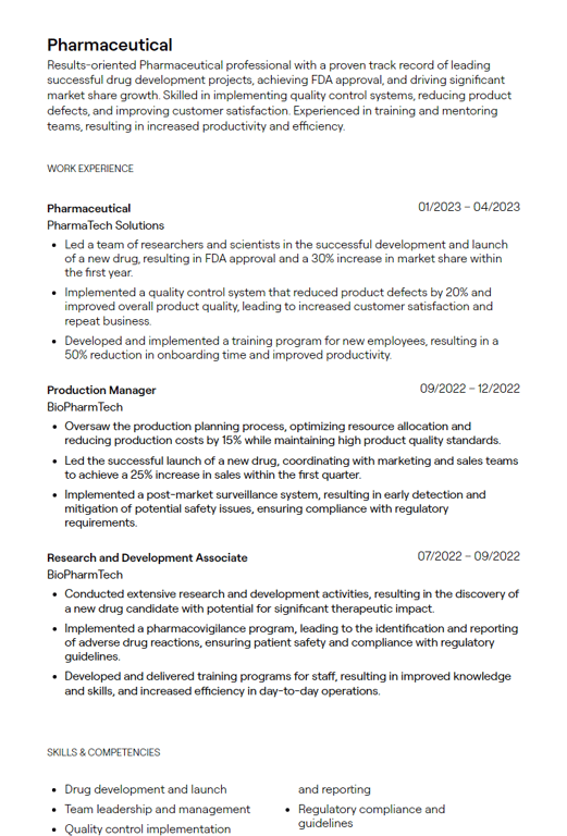 pharmaceutical cv