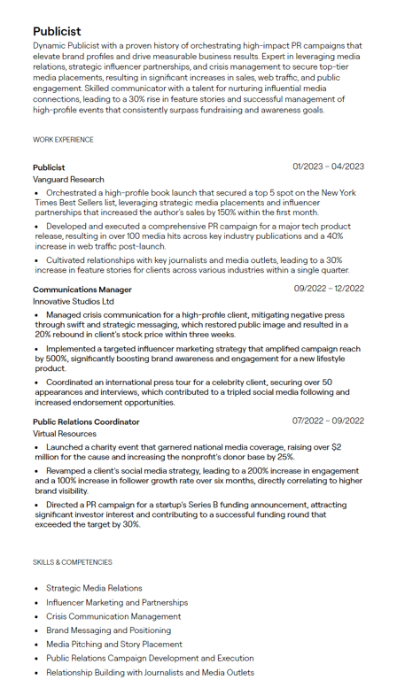 publicist cv