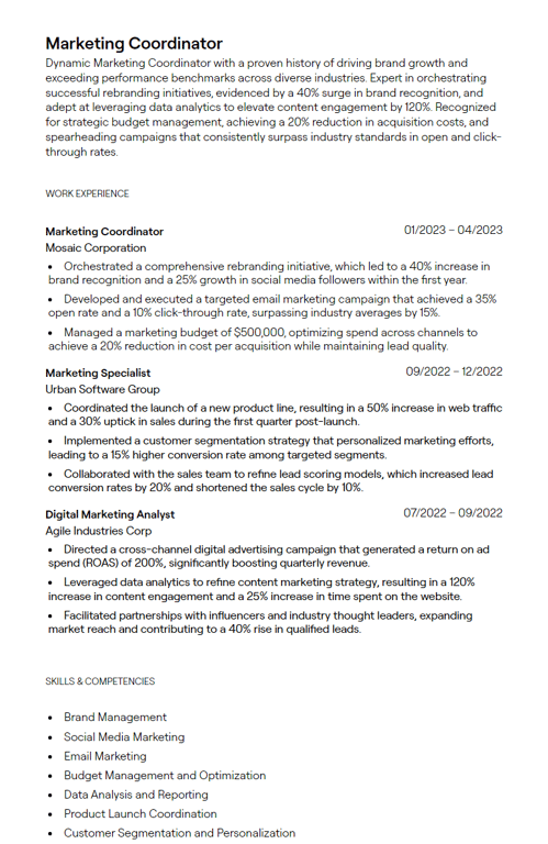 marketing coordinator cv