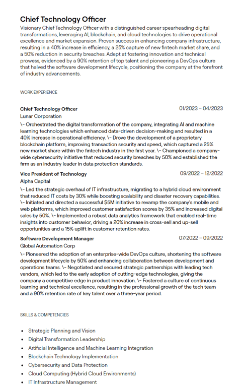 chief technology officer cv