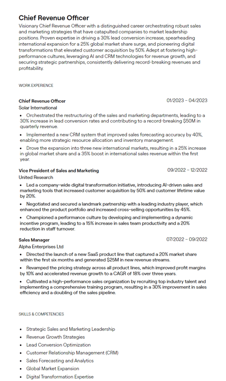 chief revenue officer cv