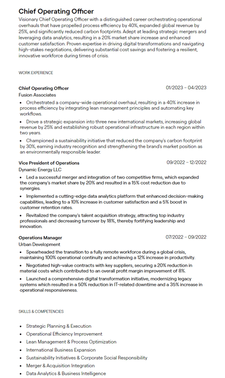 chief operating officer cv