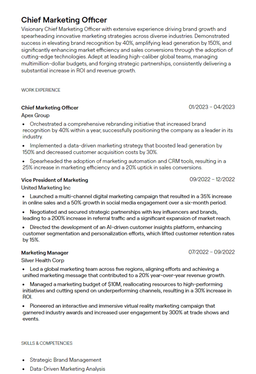 chief marketing officer cv
