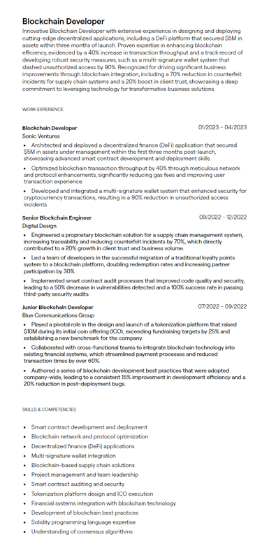 blockchain developer cv