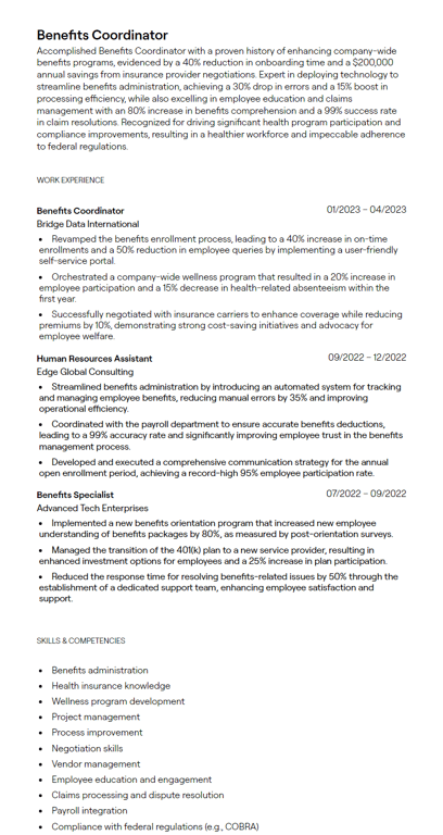 benefits coordinator cv