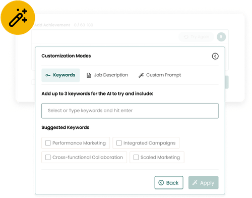Teal AI CV writing assistant preview