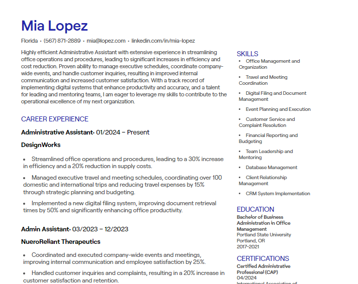 administrative assistant cv