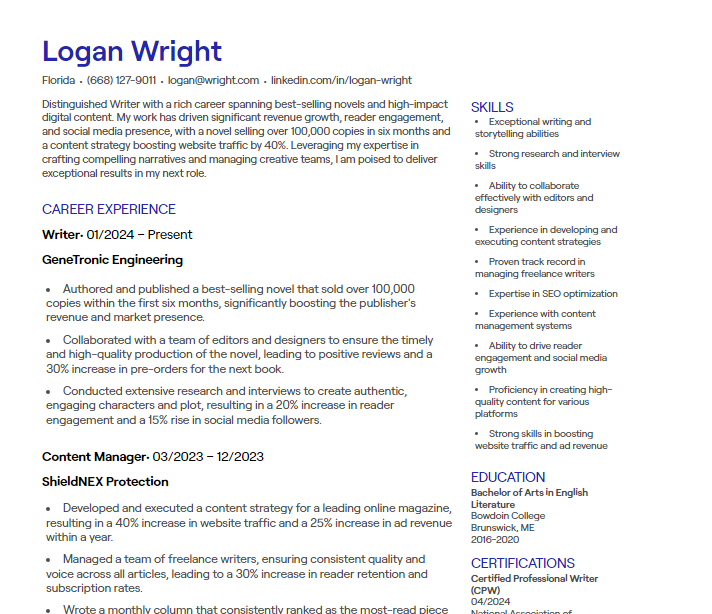 writer cv