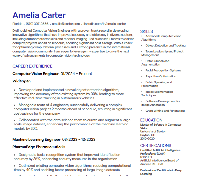 computer vision engineer cv