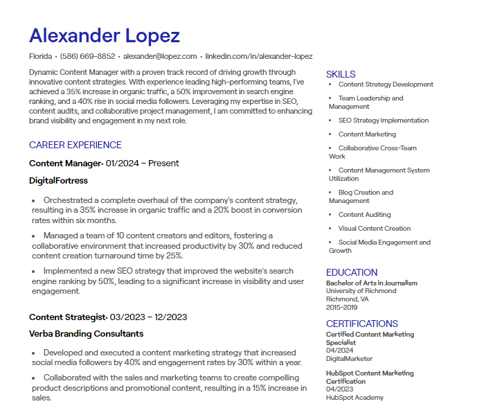 content manager cv