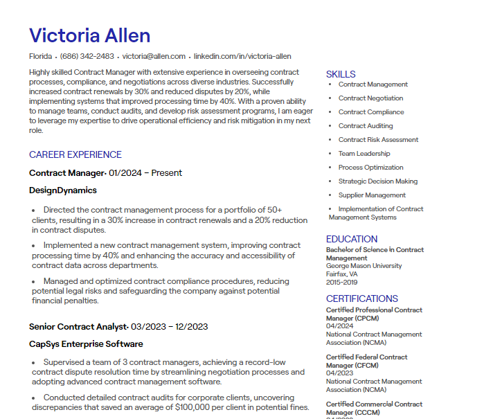 contract manager cv
