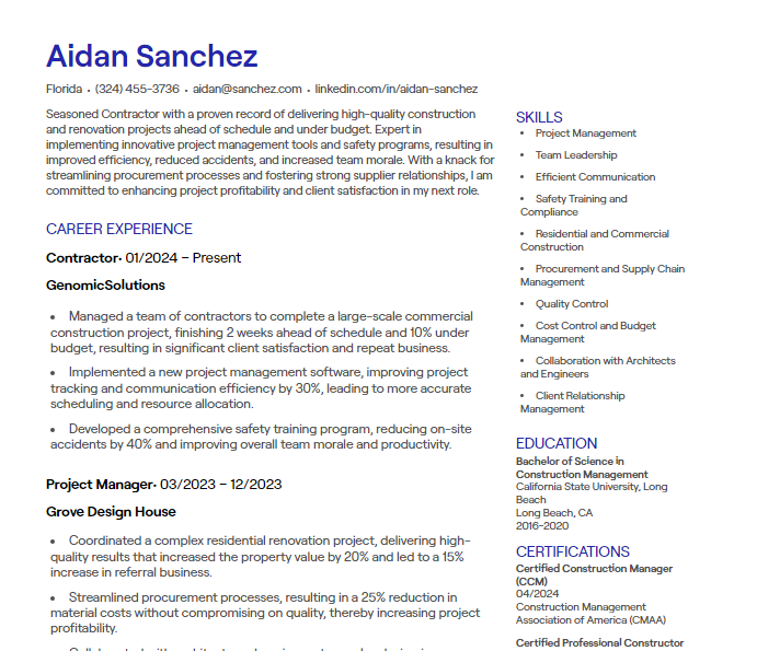 contractor cv