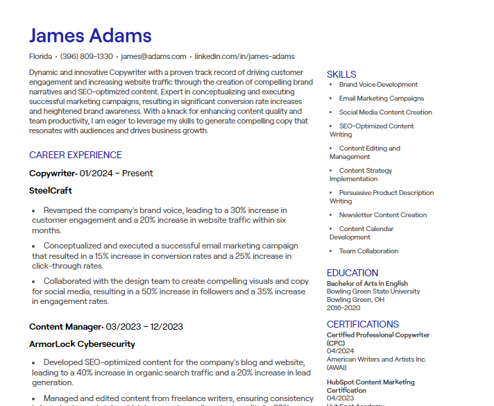 copywriter cv