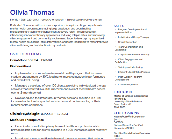 counselor cv