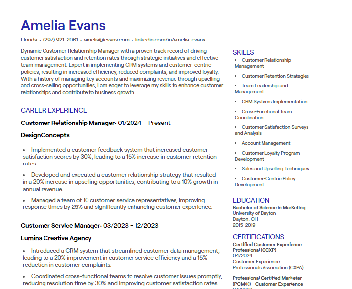 customer relationship manager cv