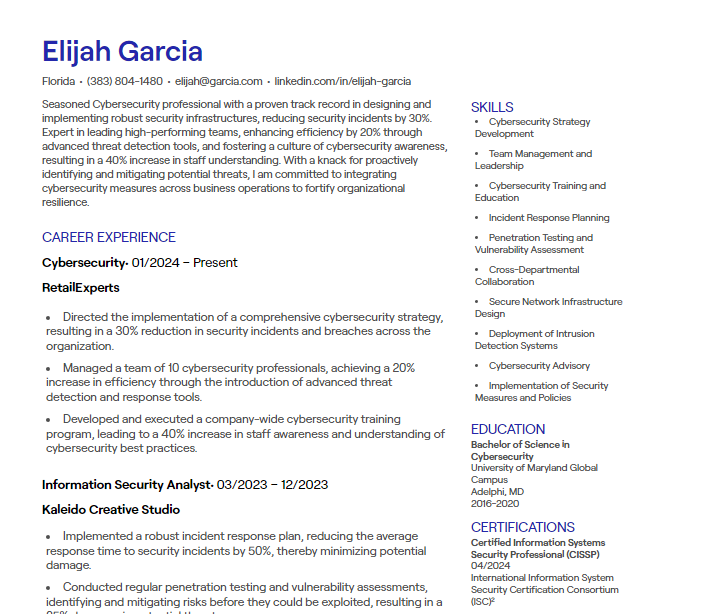 cybersecurity cv