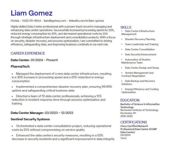 data center cv
